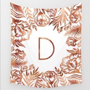 Letter D-Faux Rose Gold Glitter Flowers Tapestry